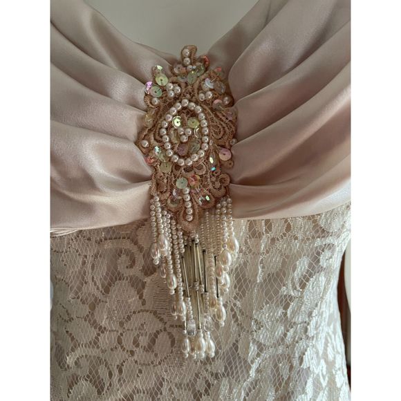 LORRIE KABALA Collectable Vintage Cream Lace Beaded Draped Victorian Dress, Sz 8 - Picture 6 of 16